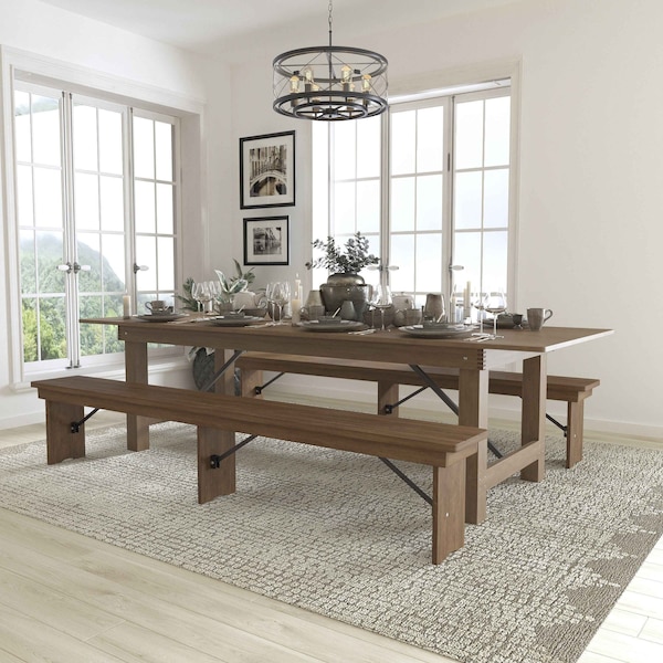 Flash Furniture Rectangle Antique Farm Table , 40"; 96" W 30"; 17-3/4" H, Wood XA-FARM-6-GG - main